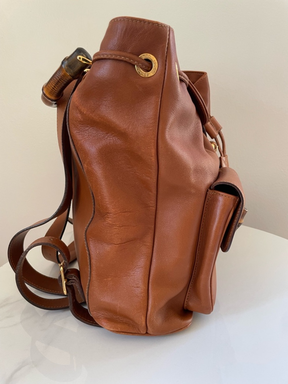 Gucci Bamboo Leather Backpack • Vintage • Tan Leather • Top Handle - Picture 13 of 15